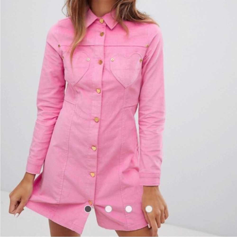 Pink Long Sleeve Button-Up Dress